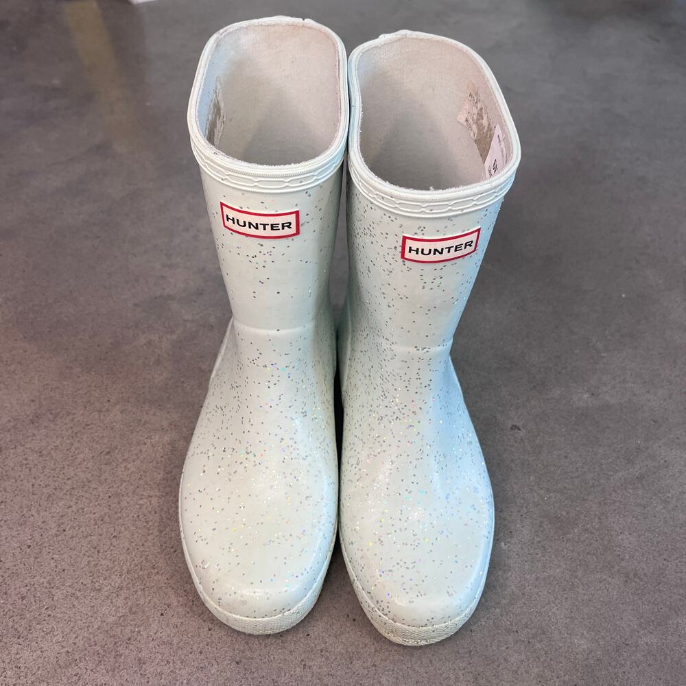 Hunter Spearmint Glitter rain boots kids 3b 4g outdoor shoes